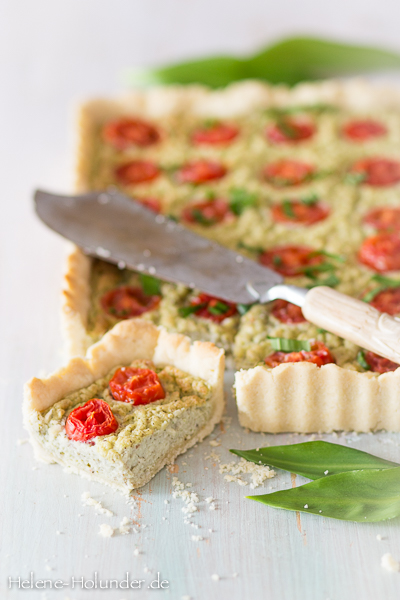 Tarte mit Barlauch und Tomate, vegan, Helene Holunder